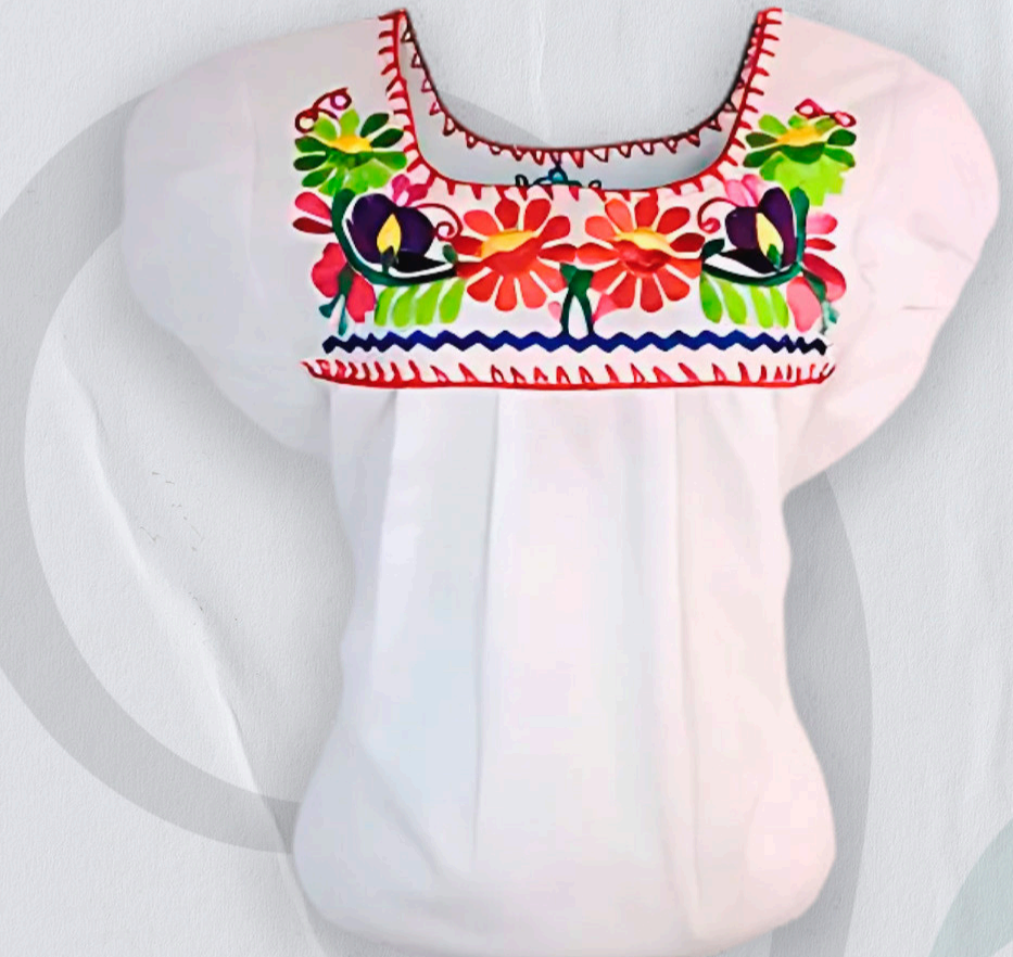 Mexican Puebla Blouse and Cotton with Silk Embroidery - Image 3