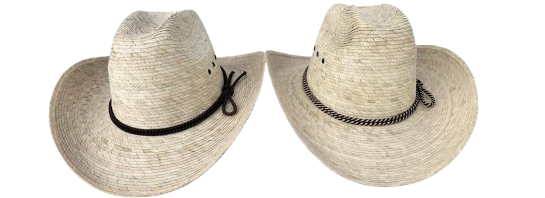 Mexican Palm Leaf Straw Cowboy Hat – Medium Brim high top with Grommets & Colorful Lacing