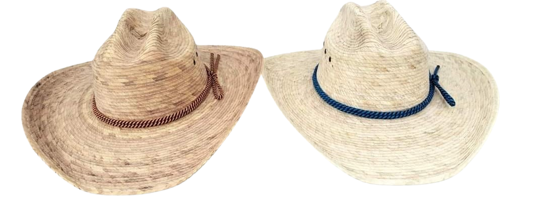 Mexican Palm Leaf Straw Cowboy Hat – Wide Brim with Grommets & Colorful Lacing